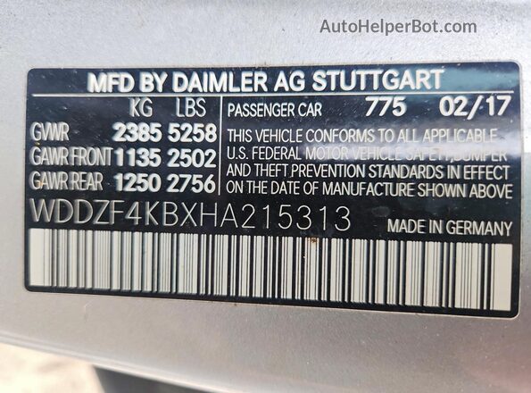 WDDZF4KBXHA215313 2017 MERCEDES-BENZ E Silver ძრავის განყოფილების ხედი