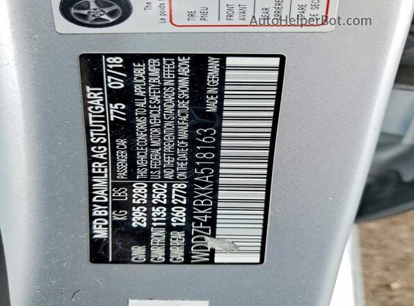 WDDZF4KBXKA518163 2019 MERCEDES-BENZ E Silver 