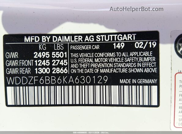 WDDZF6BB6KA630129 2019 MERCEDES-BENZ AMG E 53 White 