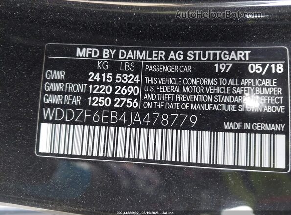 WDDZF6EB4JA478779 2018 MERCEDES-BENZ AMG E 43 Black ძრავის განყოფილების ხედი