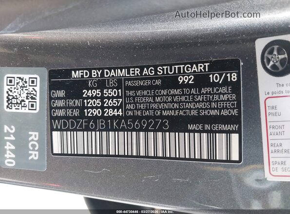 WDDZF6JB1KA569273 2019 MERCEDES-BENZ E-CLASS Gray Вид підкапотного простору