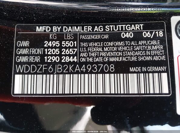 WDDZF6JB2KA493708 2019 MERCEDES-BENZ E-CLASS Black Widok komory silnika