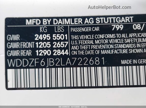 WDDZF6JB2LA722681 2020 MERCEDES-BENZ E-CLASS White Вид підкапотного простору