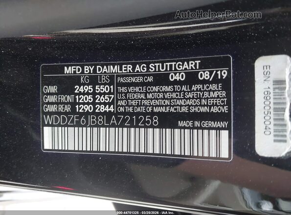 WDDZF6JB8LA721258 2020 MERCEDES-BENZ E-CLASS Black 