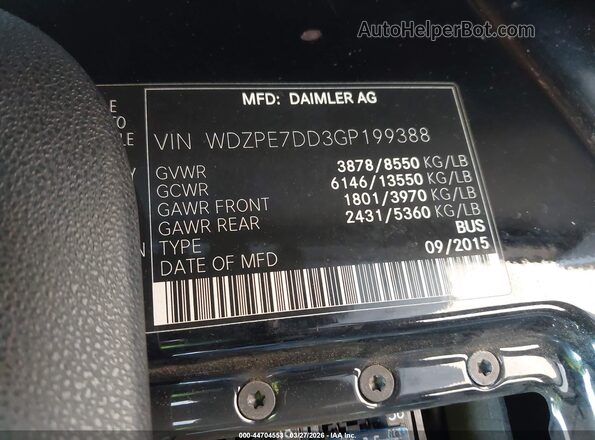 WDZPE7DD3GP199388 2016 MERCEDES-BENZ SPRINTER Black 