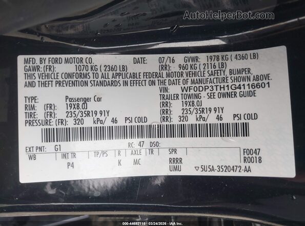 WF0DP3TH1G4116601 2016 FORD FOCUS RS Black Շարժիչի բաժամունքի տեսք