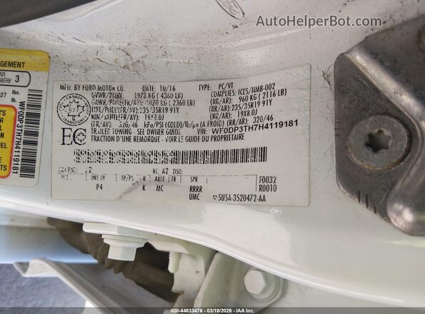 WF0DP3TH7H4119181 2017 FORD FOCUS RS White ძრავის განყოფილების ხედი