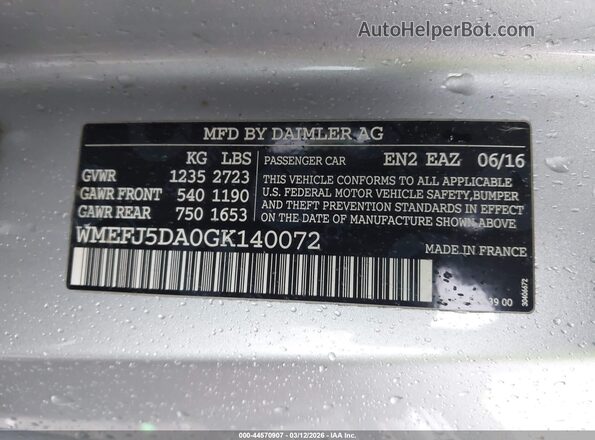 WMEFJ5DA0GK140072 2016 SMART FORTWO White ძრავის განყოფილების ხედი