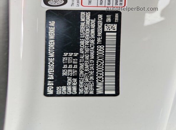 WMW23GD00S2X10068 2025 MINI COOPER White VIN կոդի պիտակի տեսք