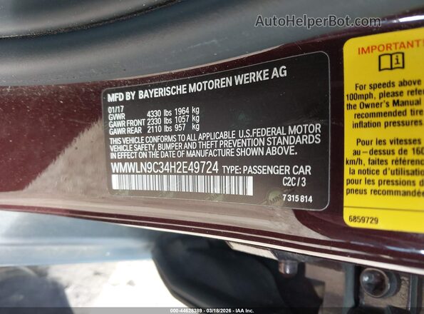 WMWLN9C34H2E49724 2017 MINI CLUBMAN Burgundy ძრავის განყოფილების ხედი
