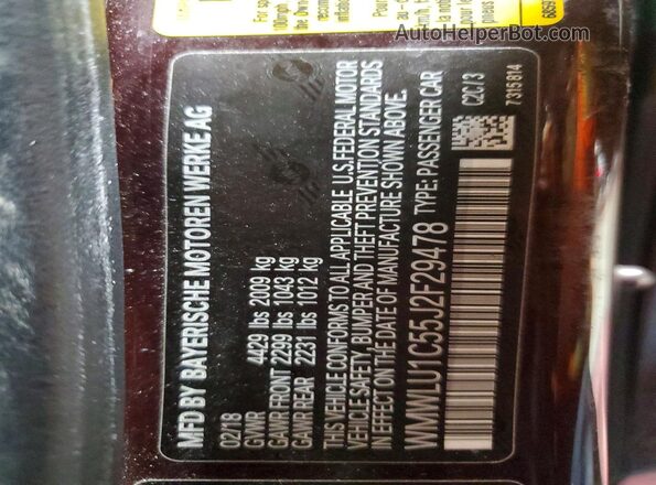 WMWLU1C55J2F29478 2018 MINI COOPER Maroon 