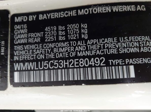 WMWLU5C53H2E80492 2017 MINI CLUBMAN White Widok komory silnika