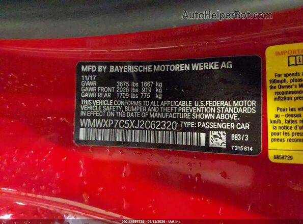 WMWXP7C5XJ2C62320 2018 MINI HARDTOP Red Вид підкапотного простору