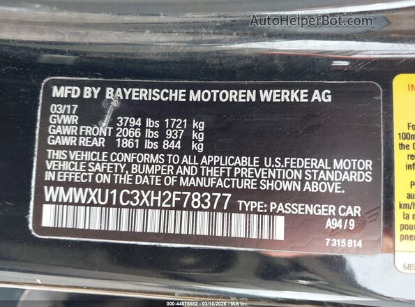 WMWXU1C3XH2F78377 2017 MINI HARDTOP Black Widok komory silnika
