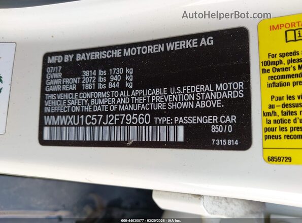 WMWXU1C57J2F79560 2018 MINI HARDTOP Cream Vista del compartimento del motor