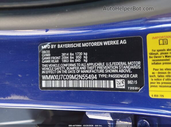 WMWXU7C09M2N55494 2021 MINI HARDTOP Blue Widok komory silnika