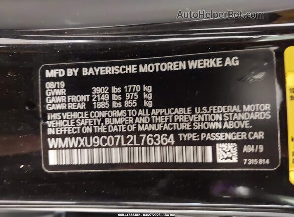 WMWXU9C07L2L76364 2020 MINI HARDTOP Black ძრავის განყოფილების ხედი