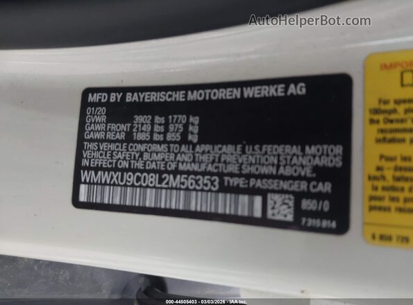 WMWXU9C08L2M56353 2020 MINI HARDTOP Cream Вид підкапотного простору