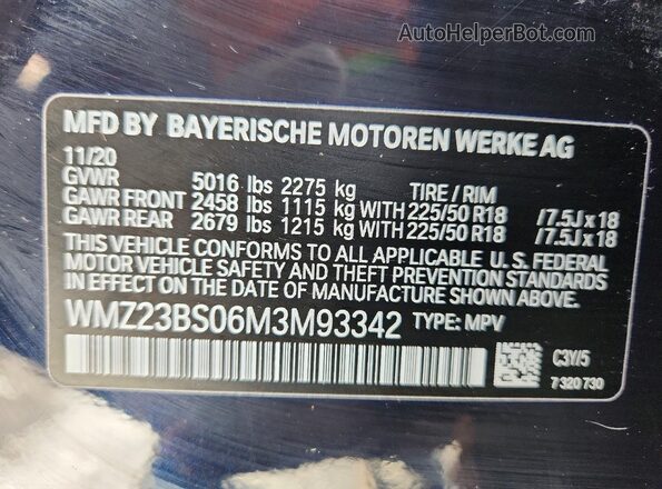 WMZ23BS06M3M93342 2021 MINI COOPER Blue 