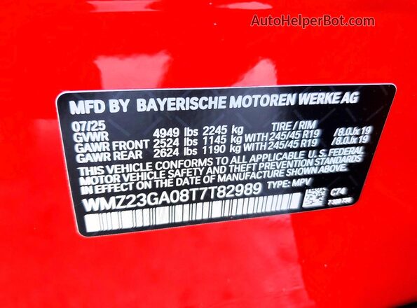WMZ23GA08T7T82989 2026 MINI COUNTRYMAN Red VIN კოდის სტიკერის ხედი