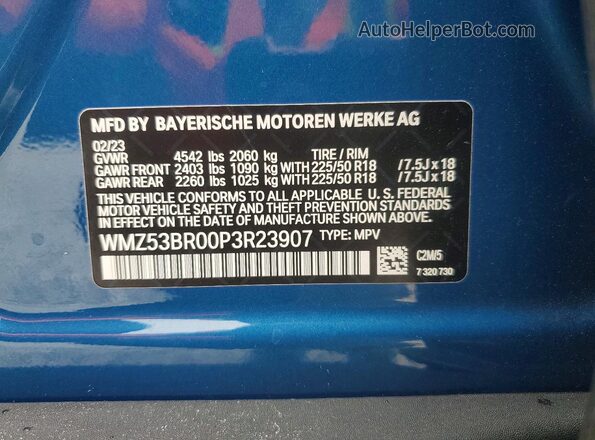 WMZ53BR00P3R23907 2023 MINI COOPER Blue Vista del compartimento del motor
