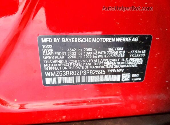 WMZ53BR02P3P82595 2023 MINI COOPER Red Vista de la etiqueta del VIN