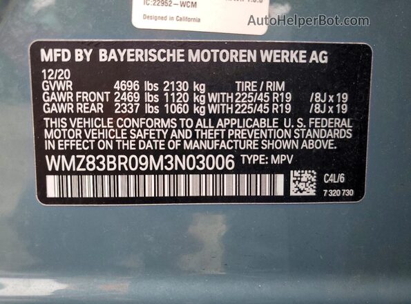 WMZ83BR09M3N03006 2021 MINI COOPER Teal VIN sticker view