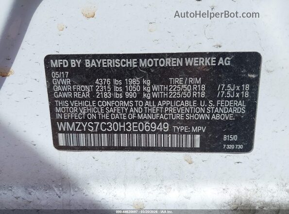 WMZYS7C30H3E06949 2017 MINI COUNTRYMAN White Vista del compartimento del motor