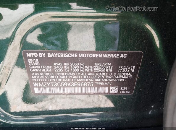 WMZYT3C59K3E96875 2019 MINI COUNTRYMAN Green ძრავის განყოფილების ხედი