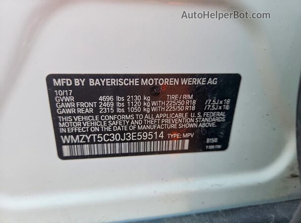 WMZYT5C30J3E59514 2018 MINI COOPER White VIN კოდის სტიკერის ხედი