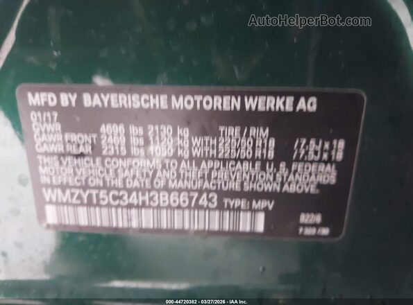 WMZYT5C34H3B66743 2017 MINI COUNTRYMAN Green Вид підкапотного простору