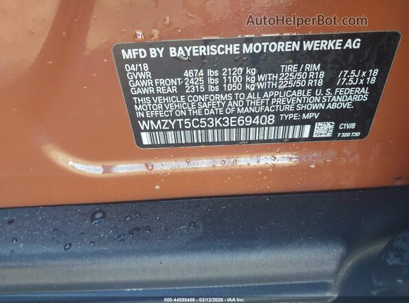WMZYT5C53K3E69408 2019 MINI COUNTRYMAN Orange Widok komory silnika