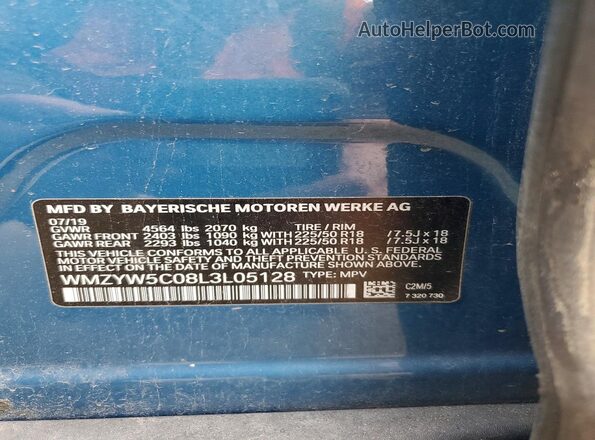 WMZYW5C08L3L05128 2020 MINI COOPER Blue Vista de la etiqueta del VIN