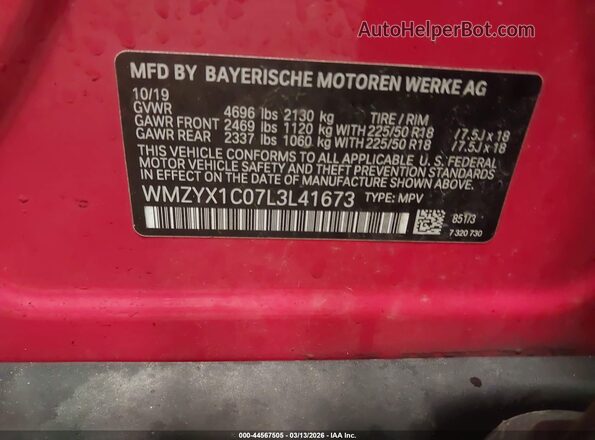 WMZYX1C07L3L41673 2020 MINI COUNTRYMAN Red ძრავის განყოფილების ხედი