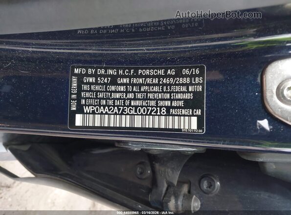 WP0AA2A73GL007218 2016 PORSCHE PANAMERA Blue Vista del compartimento del motor