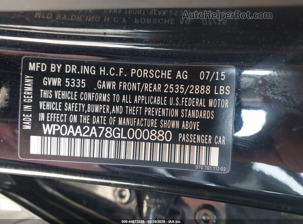 WP0AA2A78GL000880 2016 PORSCHE PANAMERA Черный Вид подкапотного пространства