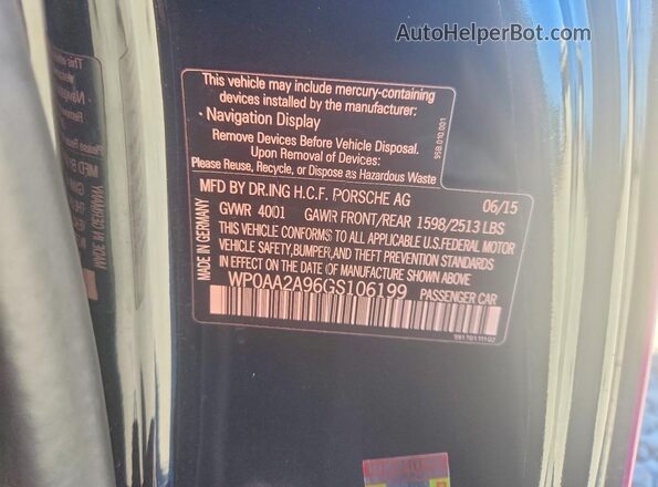 WP0AA2A96GS106199 2016 PORSCHE 911 Фиолетовый Вид подкапотного пространства