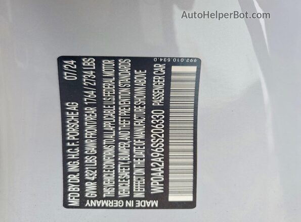 WP0AA2A96SS206330 2025 PORSCHE 911 Gray ძრავის განყოფილების ხედი