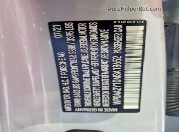 WP0AA2Y10MSA18652 2021 PORSCHE TAYCAN Gray Շարժիչի բաժամունքի տեսք