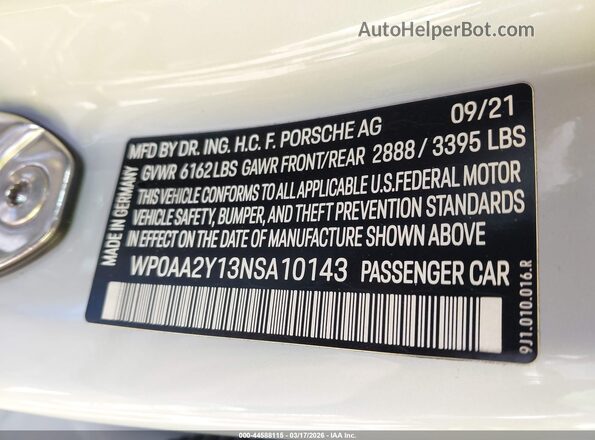 WP0AA2Y13NSA10143 2022 PORSCHE TAYCAN White ძრავის განყოფილების ხედი