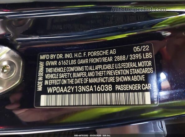 WP0AA2Y13NSA16038 2022 PORSCHE TAYCAN Черный Вид подкапотного пространства