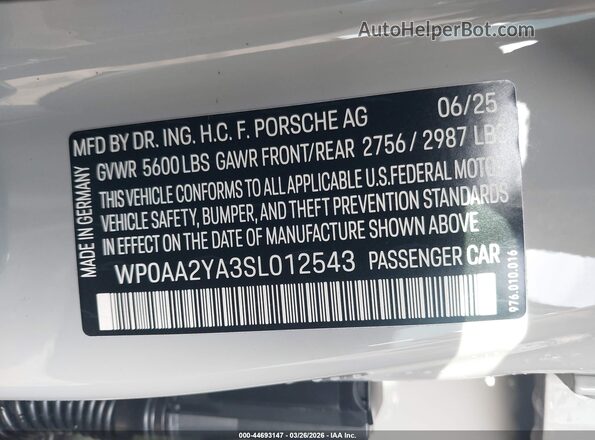 WP0AA2YA3SL012543 2025 PORSCHE PANAMERA Gray Շարժիչի բաժամունքի տեսք