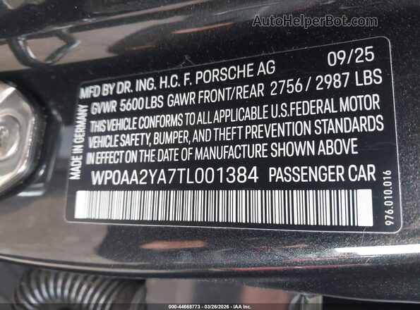 WP0AA2YA7TL001384 2026 PORSCHE PANAMERA Серый Вид подкапотного пространства