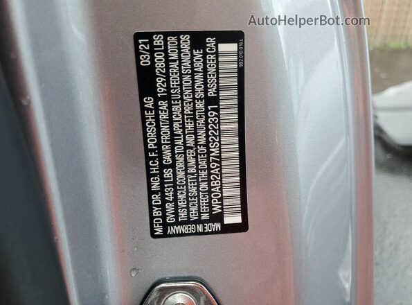 WP0AB2A97MS222391 2021 PORSCHE 911 Серебряный Вид подкапотного пространства
