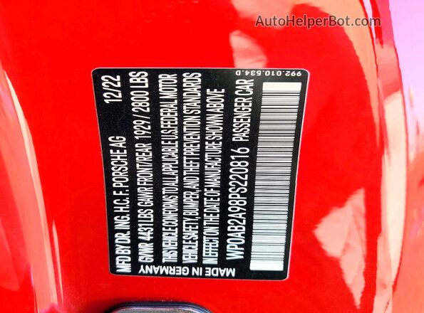 WP0AB2A98PS220816 2023 PORSCHE 911 Red Widok komory silnika