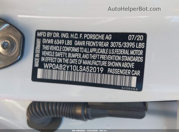 WP0AB2Y10LSA52019 2020 PORSCHE TAYCAN White Widok komory silnika