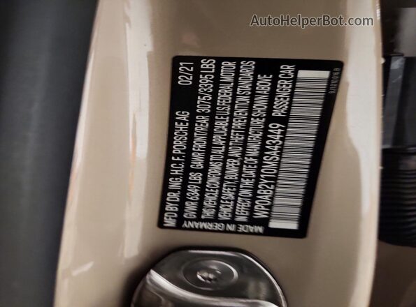 WP0AB2Y10MSA43449 2021 PORSCHE TAYCAN Beige VIN კოდის სტიკერის ხედი