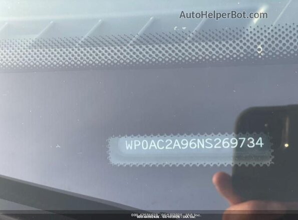 WP0AC2A96NS269734 2022 PORSCHE 911 White Vista de la etiqueta del VIN