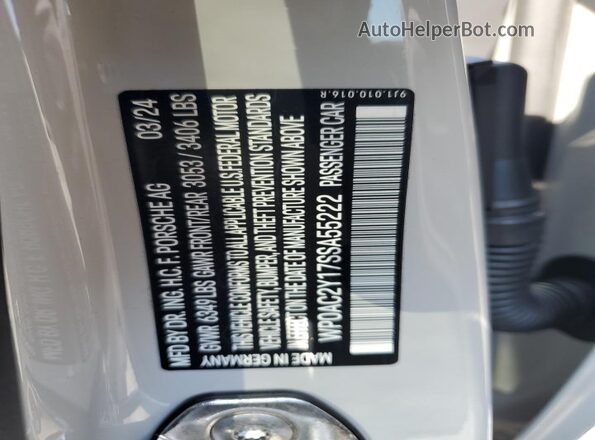 WP0AC2Y17SSA55222 2025 PORSCHE TAYCAN Silver Widok komory silnika