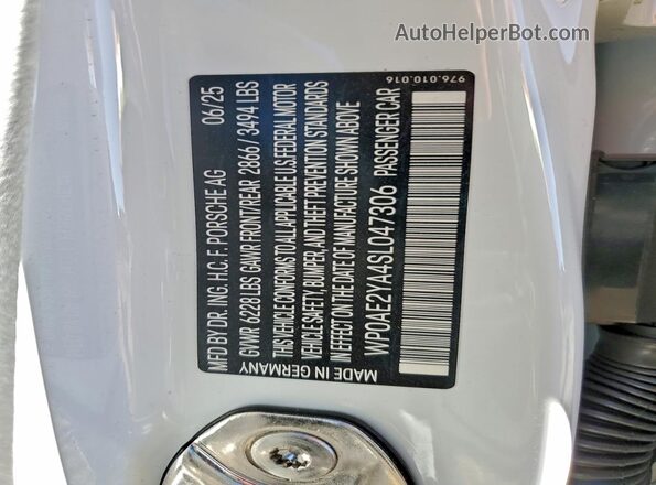 WP0AE2YA4SL047306 2025 PORSCHE PANAMERA White Engine compartment view